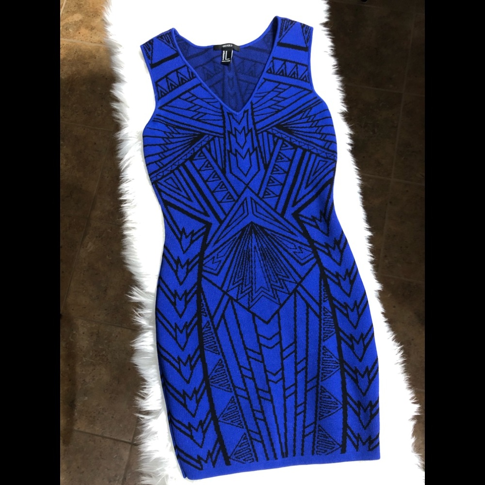F21 Geo Print Blue Body-con Dress.
